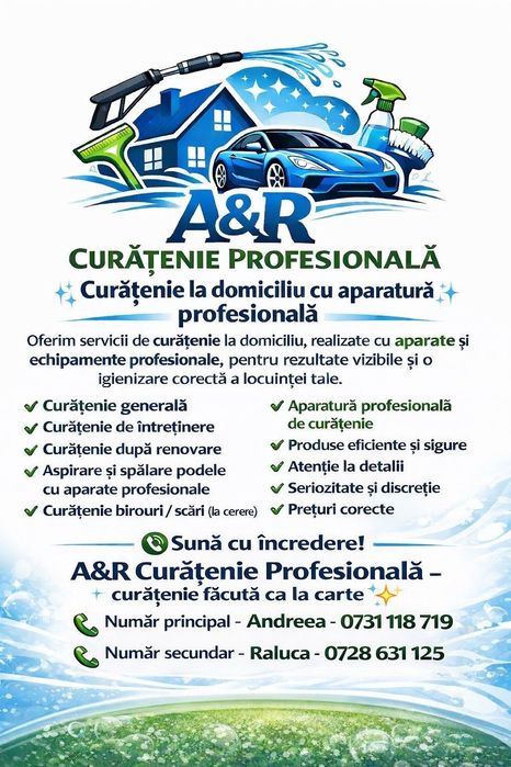 Curățenie făcută ca la carte, cu aparatură profesională, produse sigur