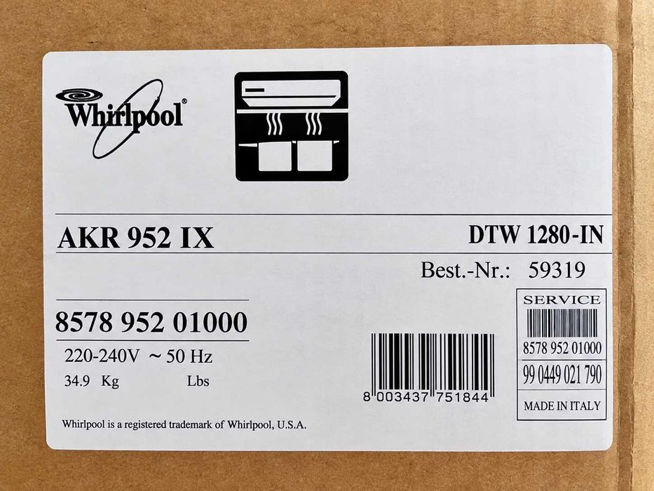 Hota decorativa de perete WHIRLPOOL AKR 952 IX - 120 cm - inox