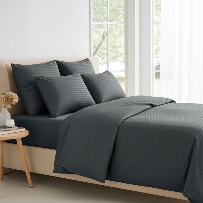 Lenjerie Damasc Pakistan Dc002, Damasc, 6 Piese, Cu Elastic, Gri