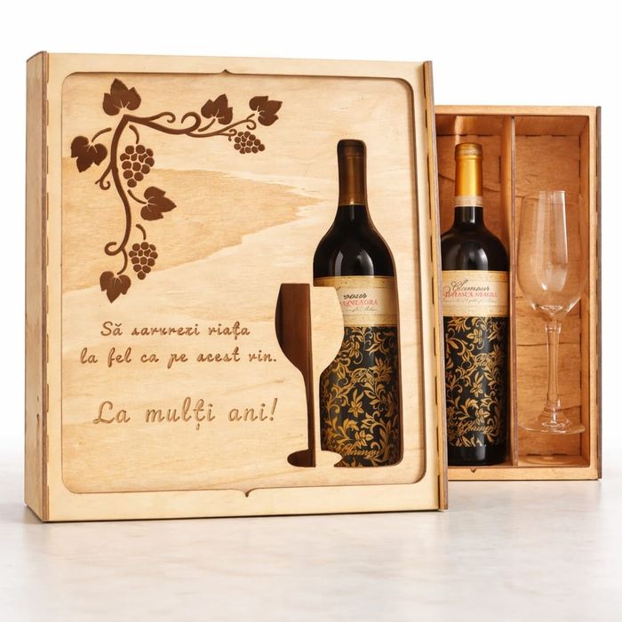 Cutie cu suport pentru vin si 2 pahare