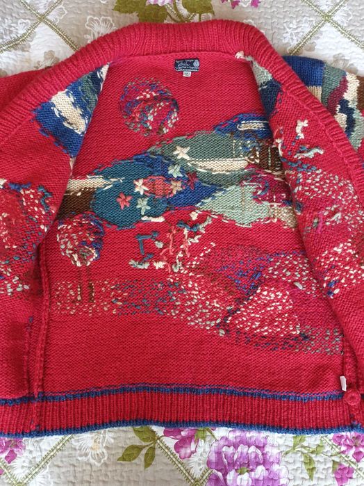 Cardigan lana traditional broderie rosu multicolor Dobrila