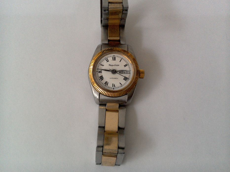Ceas automatic Philip watch elvețian, bezel si bratara aurite - damă