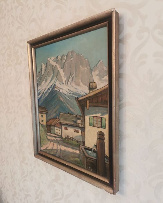 Антикварна картина масло платно рамка авторска подписана