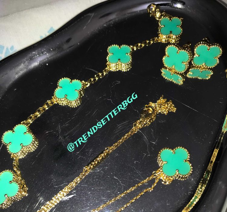 Тюркоазен комплект Van Cleef (колие, гривна и обеци)