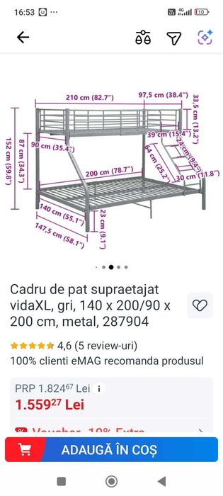 Vând pat supraetajat cu doua saltele in stare foarte buna