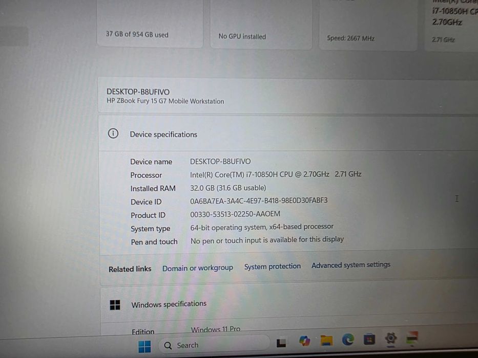 Vand laptop workstation HP zbook fury 15 G7 i7/32gb