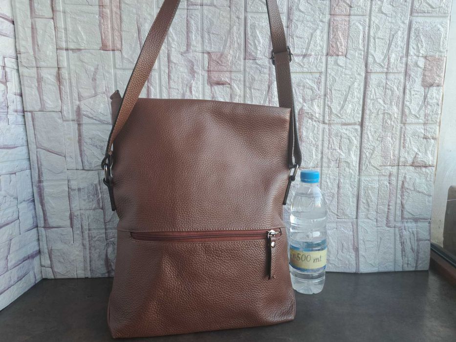 дамска мъжка чанта,малка кожена кафява чанта-естествена кожа