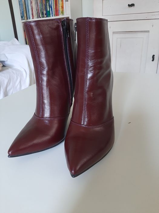Botine elegante visinii/rosu bordo piele naturala, 38, noi