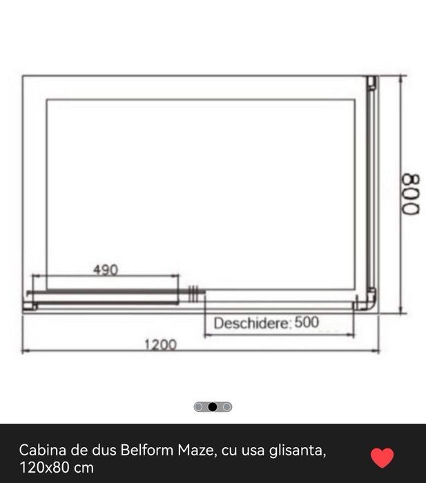 Cabina de dus Belform Maze, cu usa glisanta, 120x80 cm