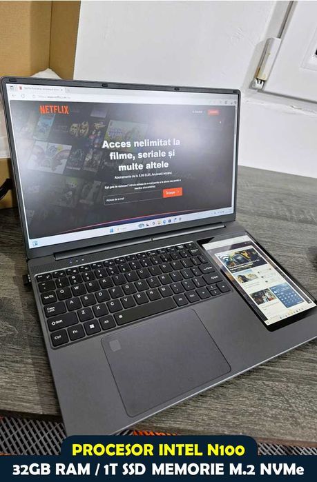 Laptop 2 Ecrane • 15.6” + 7” Touch • N100 • 32GB • 1TB SSD • Nou 2026