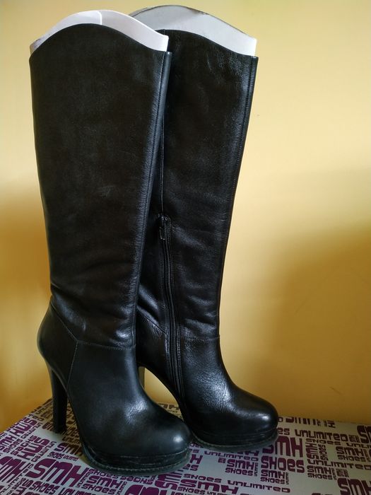 Дамски ботуши с висок ток, естествена кожа