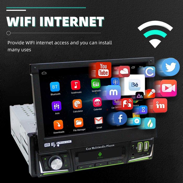 7" 1-DIN  Android 14 с изваждащ се дисплей,  64GB ROM , 4GB RAM