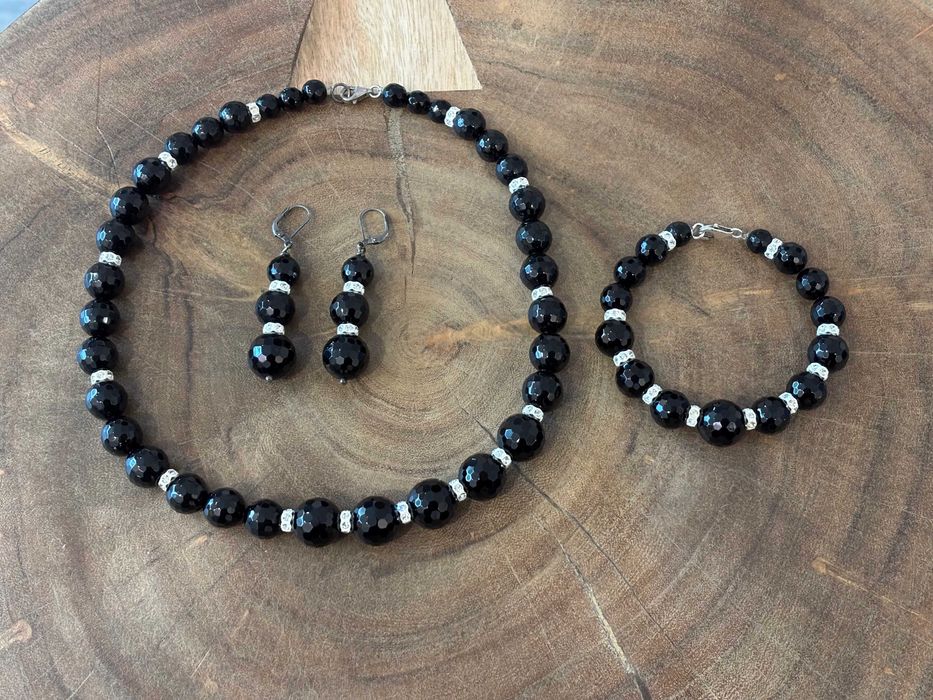 Оникс + сребро 925 | Колие, гривна, обеци