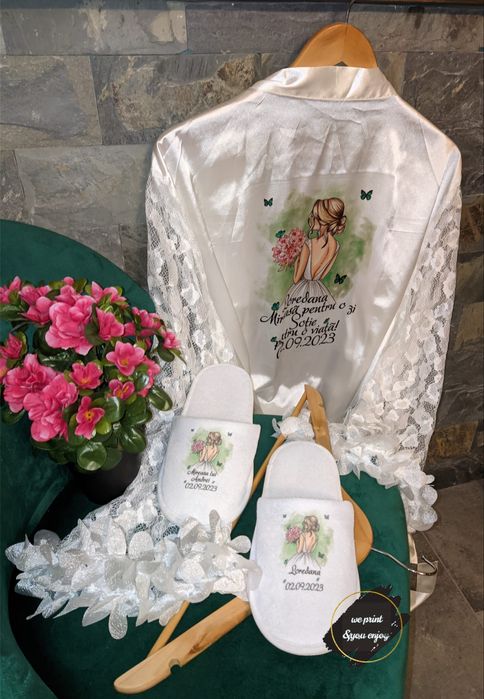 Halat mireasă, papuci personalizați etc