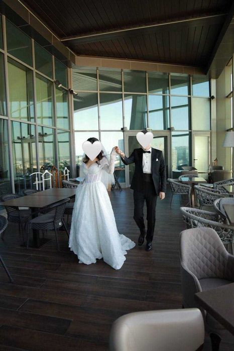 Свадебное платье мечты — корсет, шлейф, фата, бисер, на размер S-M