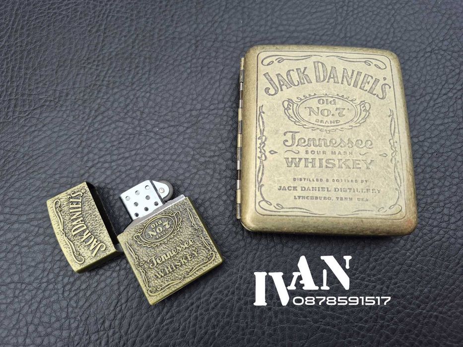 Табакера от месинг и запалка комплект Jack Daniel's