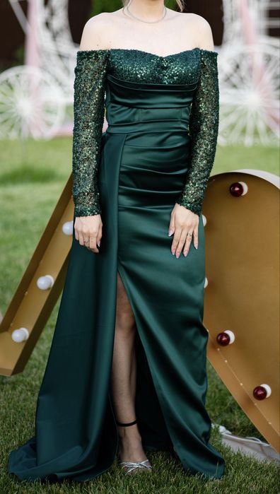 Rochie eleganta, verde inchis, potrivita marimii S