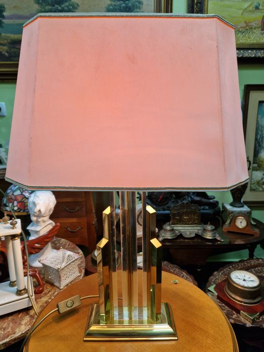 Уникална антикварна колекционерска немска настолна лампа месинг и крис