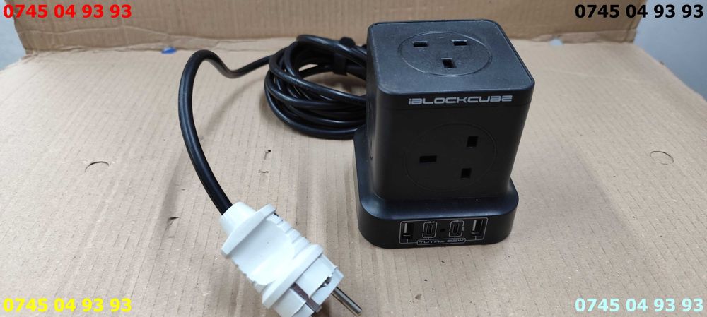 prelungitor cu priza 220v IBLOCKCUBE si usb si USB C