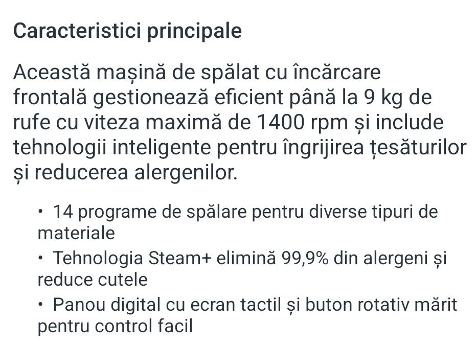 Masina de spalat rufe LG F4WV3S9AIDD, 9 kg, 1400 rpm, Clasa B, AI Direct Drive™, Steam™, Smart Diagnosis™, Steam, Alb
