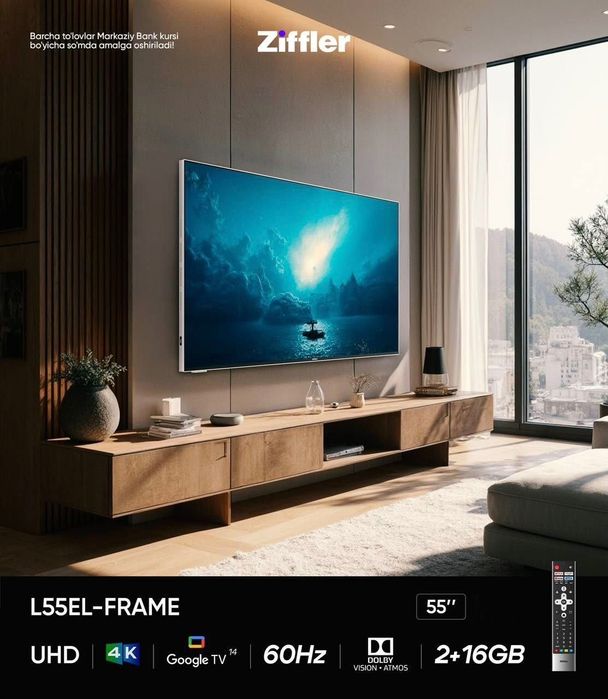 Телевизор ZIFLER 55" 4K UHD — доставка бесплатная, гарантия есть.24/7