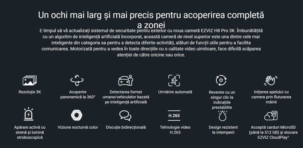 Camera de supraveghere smart / inteligenta EZVIZ CS-H8-Pro-3K, rez 3K