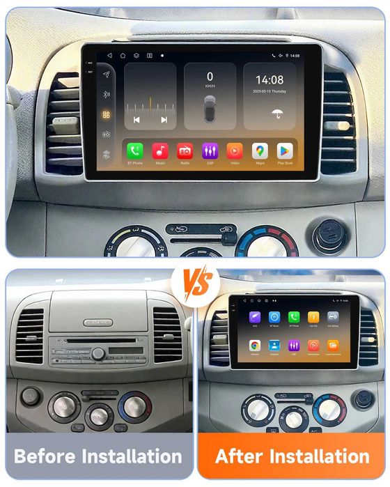 Мултимедия 9″ Android 14 за NISSAN MICRA K12 CARPLAY навигация RDS DSP