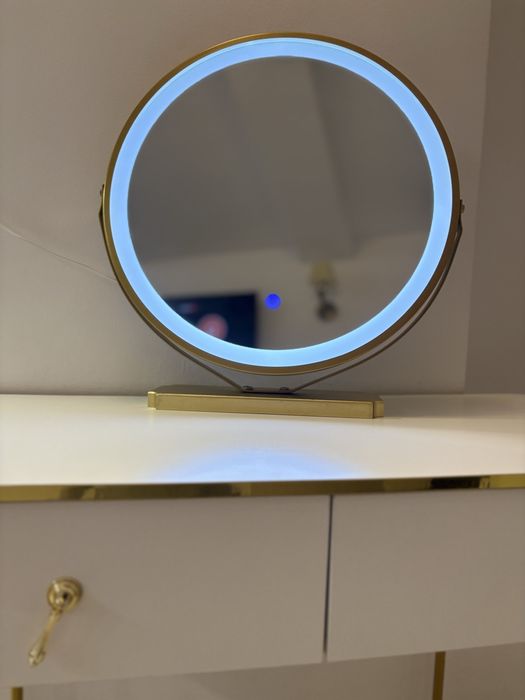 Set masa de toaleta, cu oglinda iluminare led cu control touch, alb