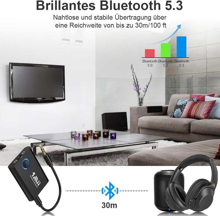 Bluetooth 5.3 адаптер 1Mii ML301 – трансмитер и ресивър 2-в-1