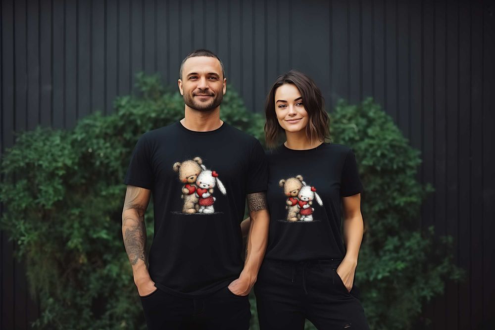 Тениски за двойки с мечета. Тениски за влюбени