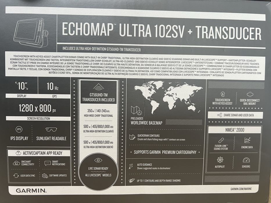 Sonar Garmin Echomap Ultra 102SV + sonda GT56UHD-TM - GARANTIE