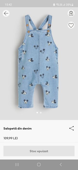 Salopeta HM mar. 98 cu Mickey Mouse, denim  bleu