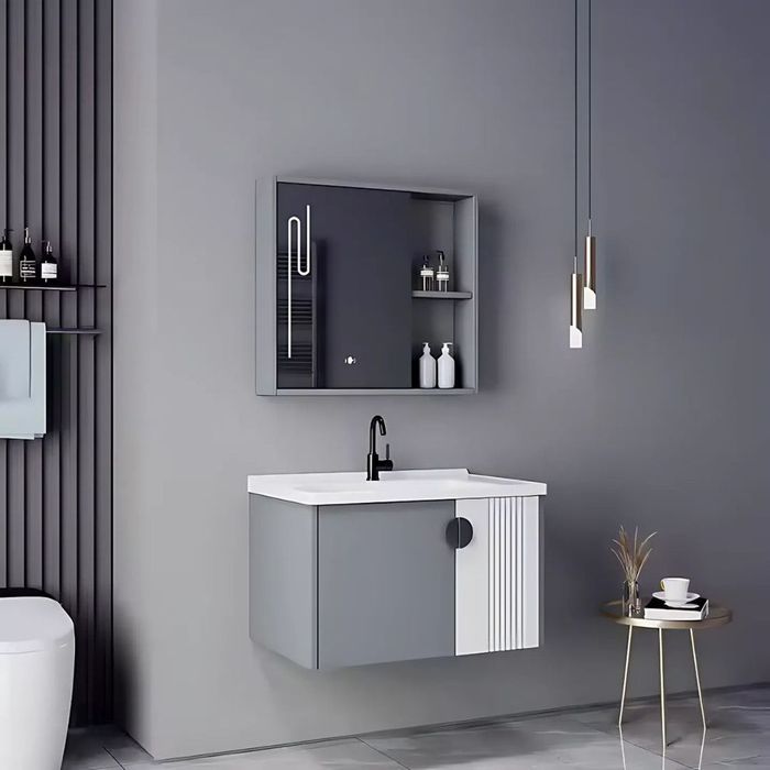 Set Mobilier pentru Baie  80x40cm, 2 Piese, Gri si Alb
