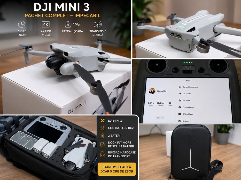 DJI Mini 3 + DJI RC 2 + 2 Baterii + Charging Hub + Hardcase | IMPECABIL