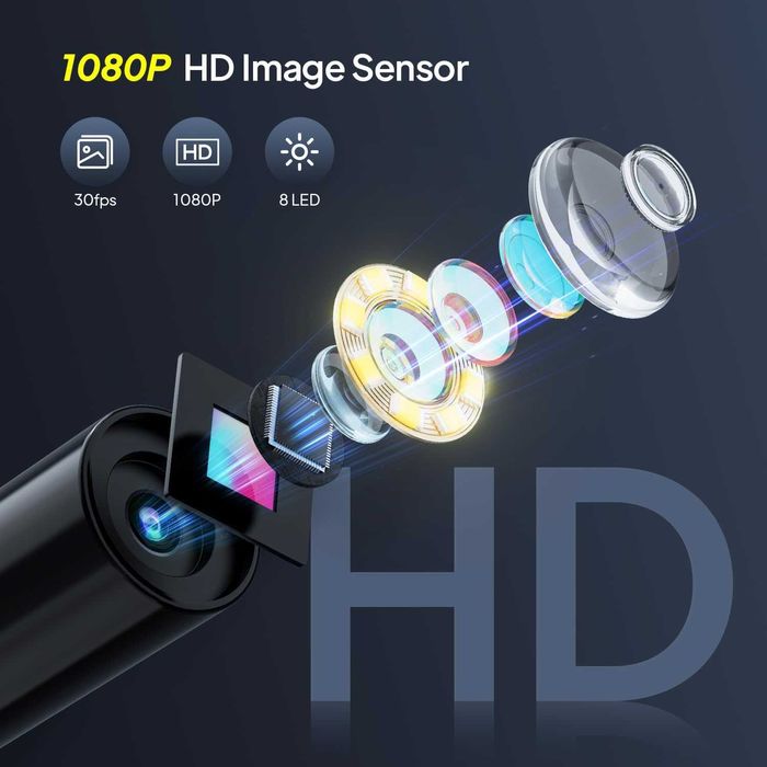 Ръчен индустриален авто ендоскоп Qimic 1080P Full HD 2.4" IPS дисплей