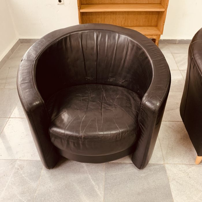 Винтидж холандски кресла от естествена кожа (1970–1980 г.)