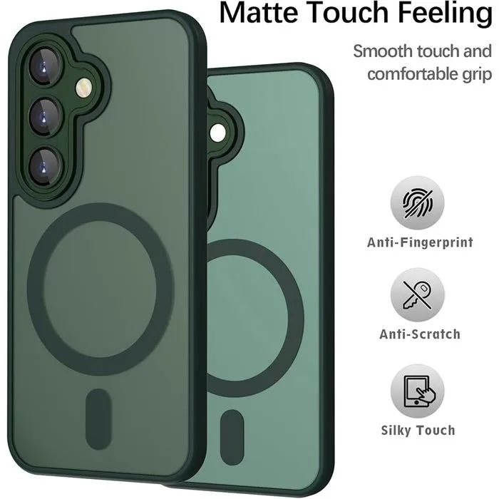 Матов magsafe кейс за samsung galaxy s26+ plus - тъмно зелен - със защ