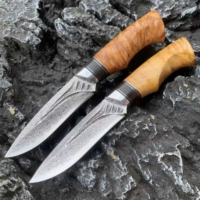 Cutit otel veritabil Damasc, teaca piele naturala