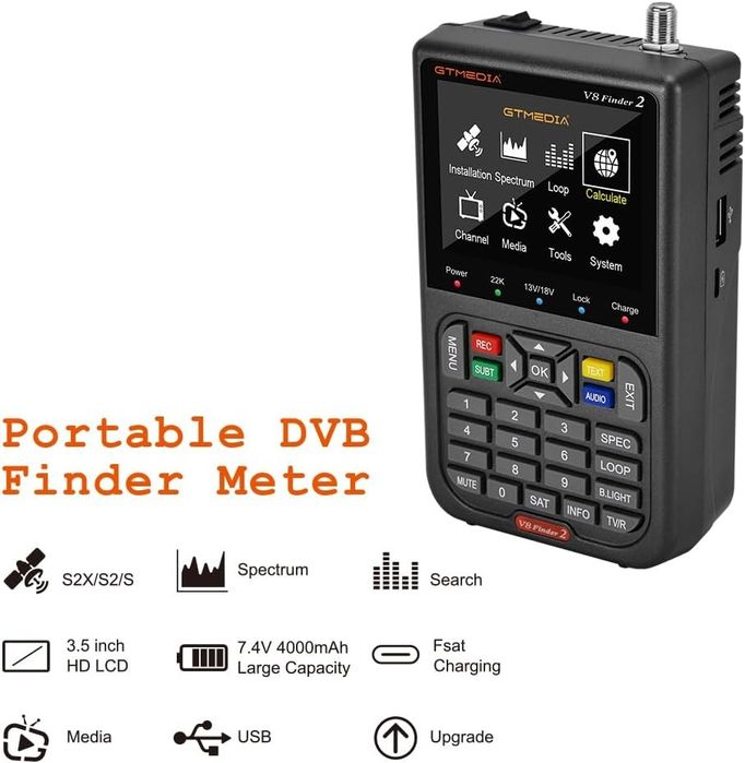 GT MEDIA V8 Finder2 Търсач за Сателитенa Цифровa Телевизия FTA DVB-S/S