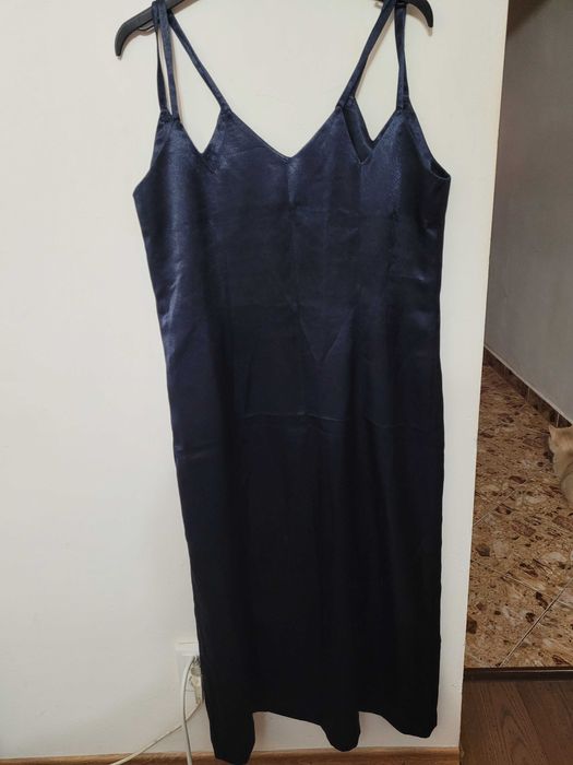 Rochie de seara, din satin, bleumarin, marimea L