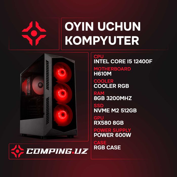 Intel I5 12400F / 8Gb 3200MHz / 512Gb NVMe / RX580 8Gb