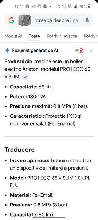 Boiler electric ariston 60 litri.