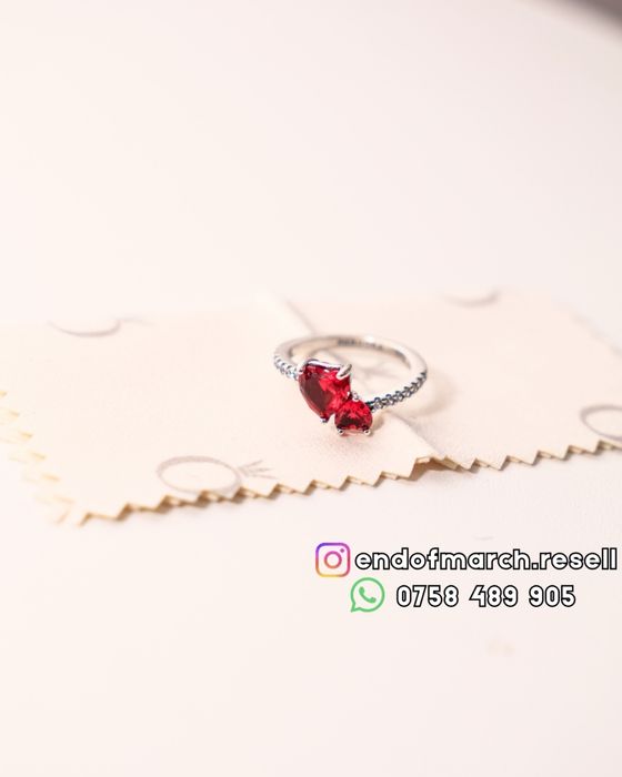 Inel Pandora double heart
