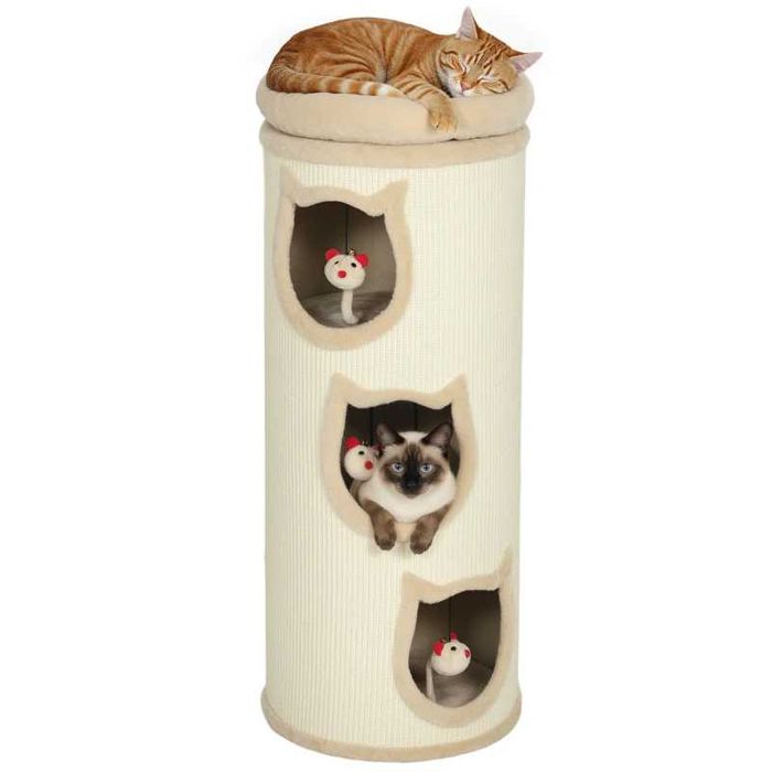 PawHut Котешка драскалка за котки, 96 см, 4-етажна котешка кула с миещо се легло