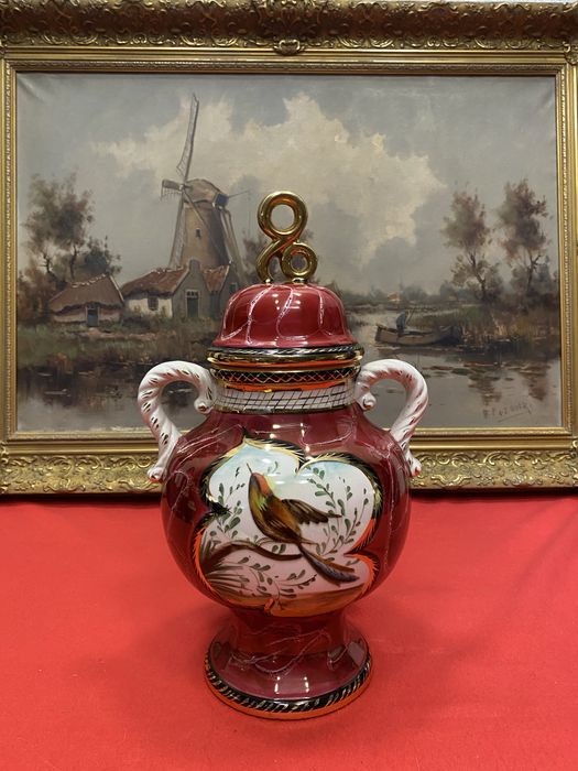 Винтидж ваза с капак H Biquet Belgium 1960 1980 пойна птица