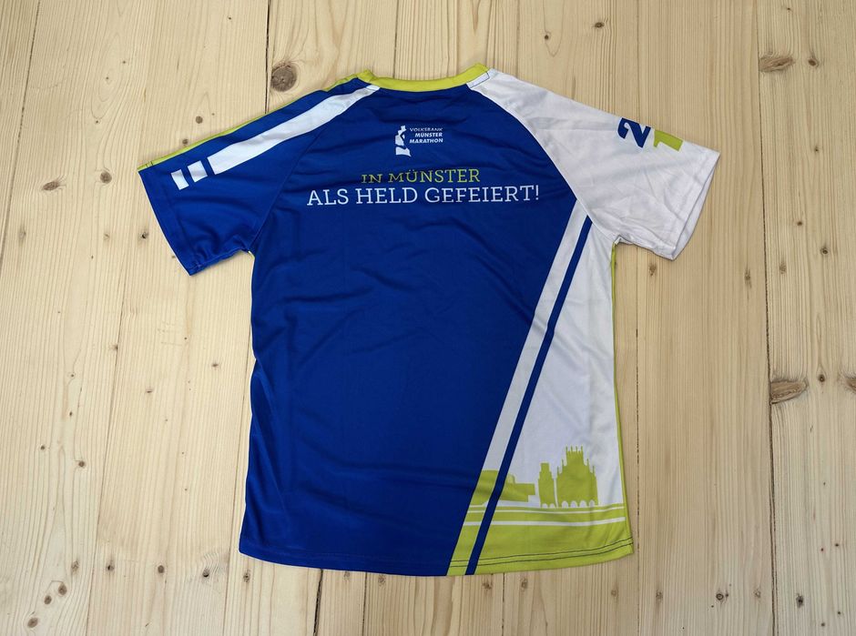 Tricou Tehnic Finisher Maraton Münster 2017 - Mărimea M - Albastru/Lime/Alb - Alergare/Sport