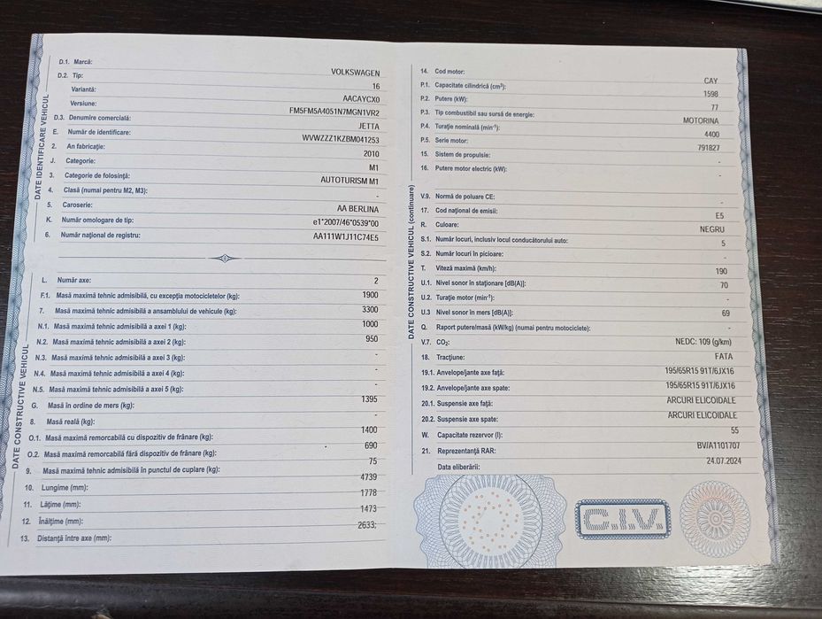 Vand Volkswagen Jetta, an 2010, Euro 5, 1598cm3