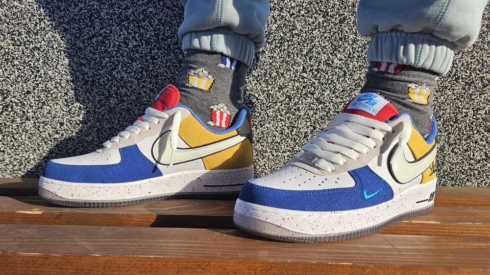 Nike Air Force 1 Los Angeles Alb-Galben-Albastru