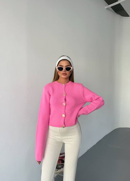 Розова жилетка Heart Button – Нова, качествена, турско производство