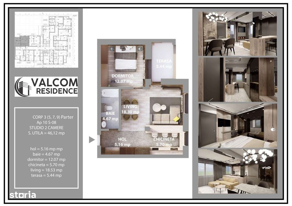 Valcom Residence Bartolomeu, Studio 2 camere, terasa 5.44 mp, Comision